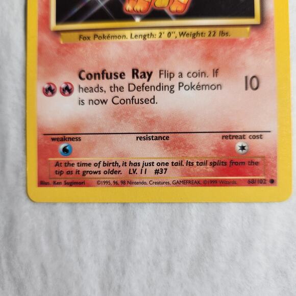 Vulpix Pokemon Base Card Set 68/102 Error Misprint HP 50 Non Holo VG 1999 - Picture 3 of 8